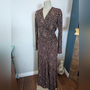 Long Tall Sally Leopard Maxi Skirt & Long Sleeve Wrap Top Set Tall Size Medium